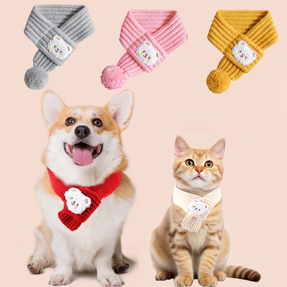 Winter Warm Puppy Dog Cat Scarf Christmas Cute Pet Accessories for Small Medium Dogs Poodle Yorkshire Scarves Mascotas Products