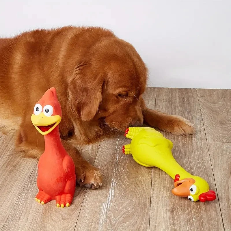 Durable Natural Rubber Latex Squeaking Chicken Duck Dog Chew Toy with Sound Device for Teeth Grinding Interactive Fun for Large