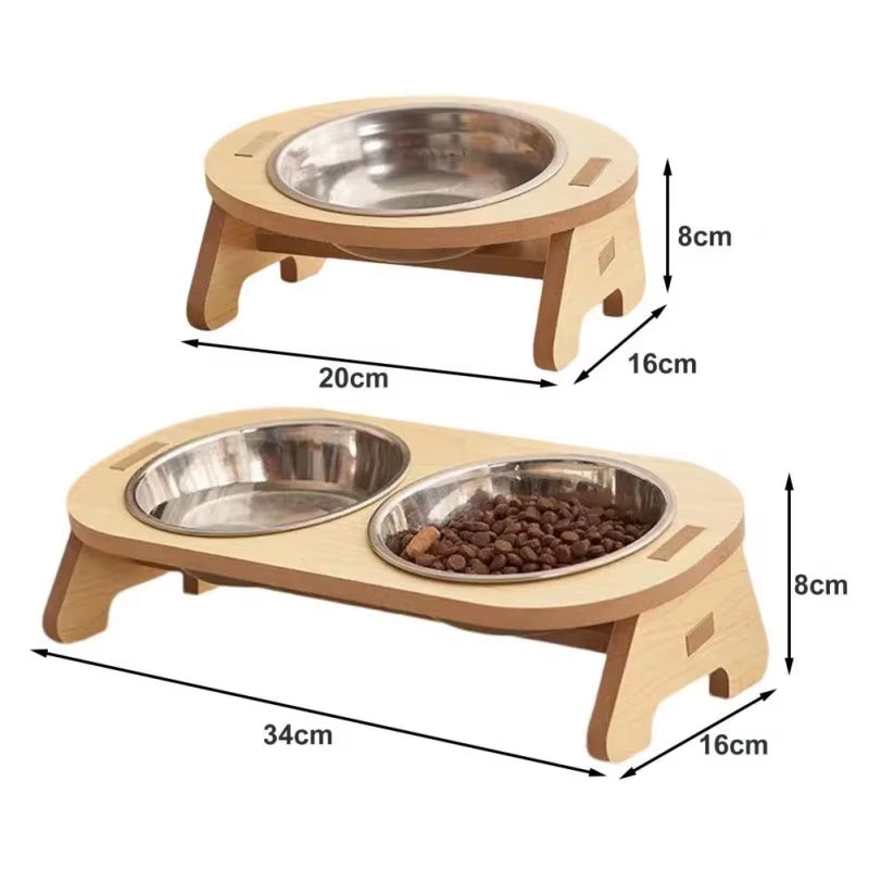 Elevated Wooden Bowl with Stand for Cats' Water Bowl and Small Dogs, Feeding Bowl for Medium and Small Pet Rabbits