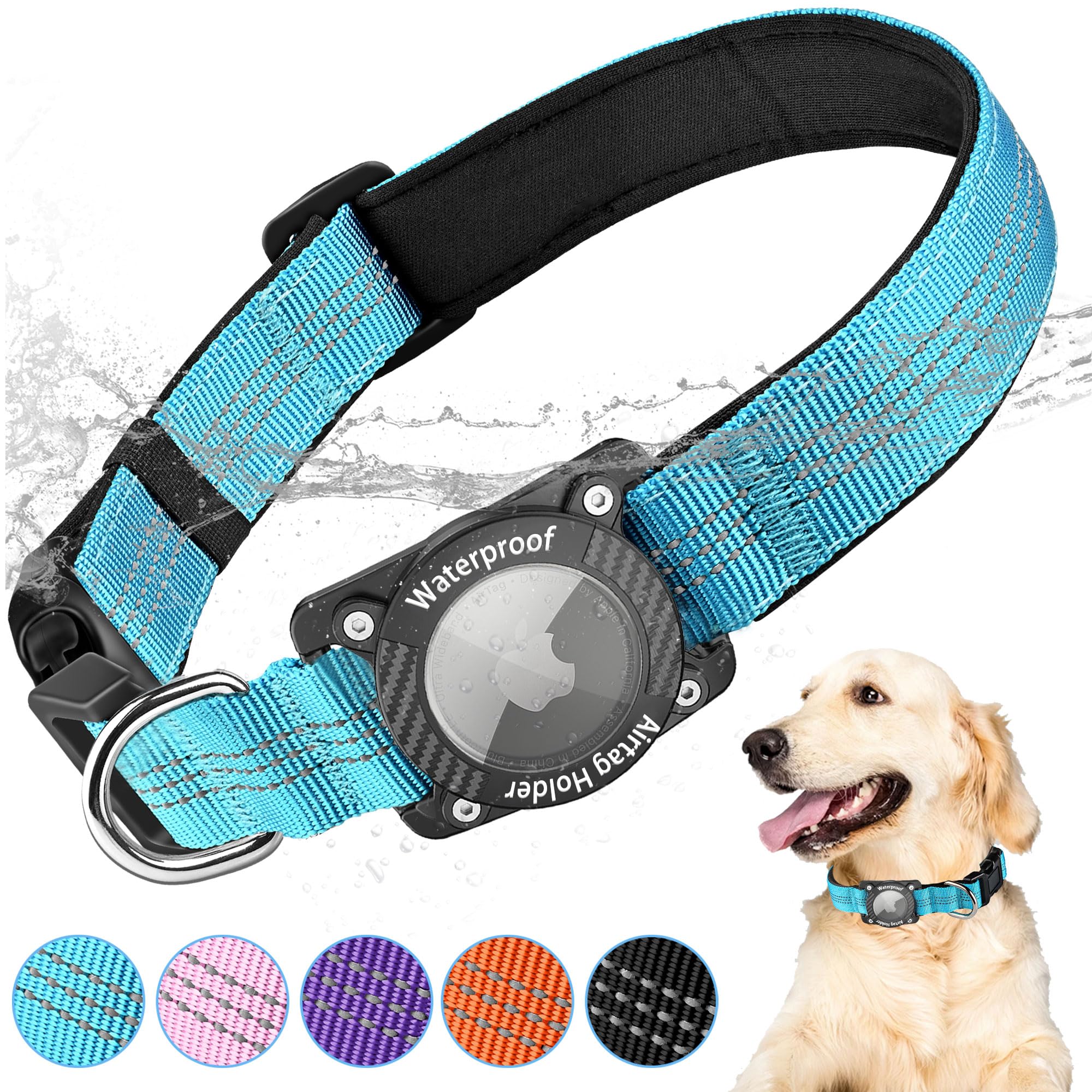 🐶📍 **Collar Impermeable para Perros con Soporte para AirTag – Reflectante y Ajustable**