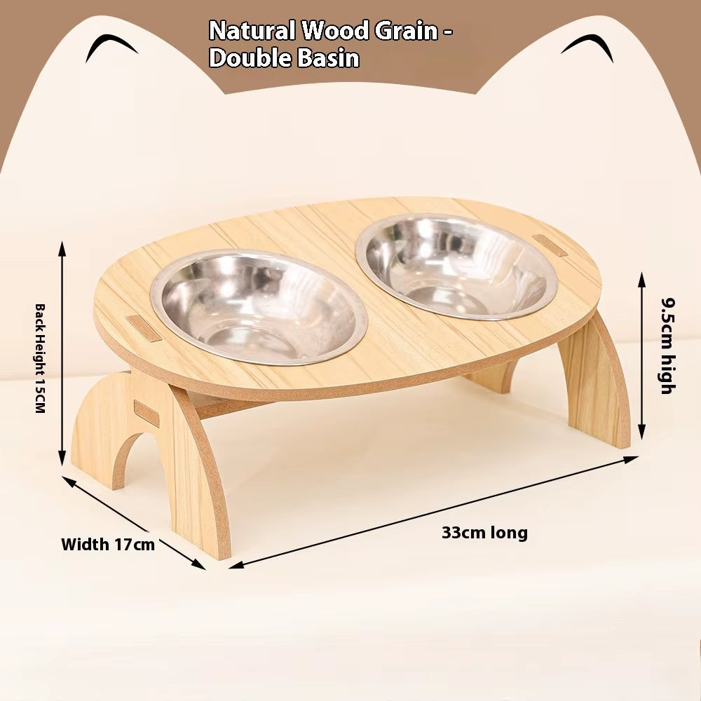 Elevated Wooden Bowl with Stand for Cats' Water Bowl and Small Dogs, Feeding Bowl for Medium and Small Pet Rabbits