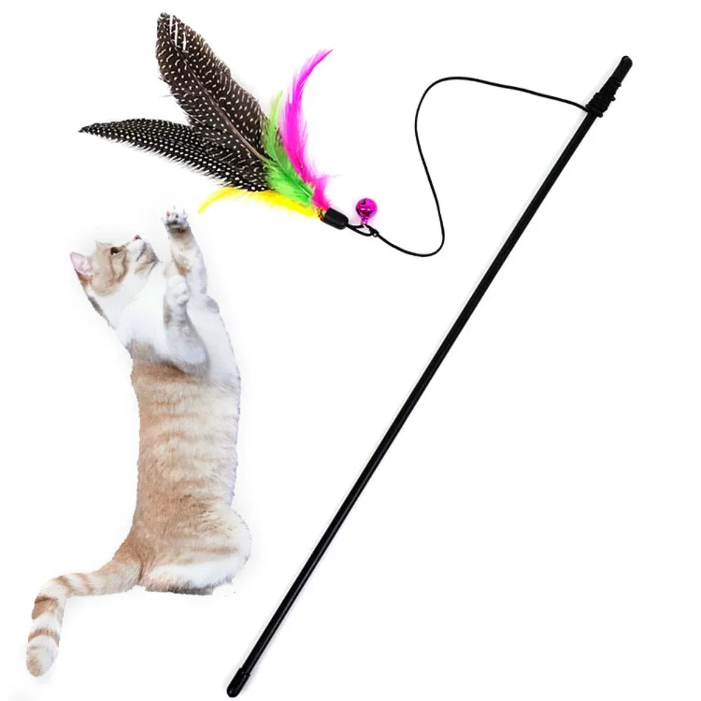 Cats Toys Feathers Wand Interactive Toy Kitten Toy Rod with Bell Feather Replacements Cat Accesorios Gatos Mascotas 고양이 장난감