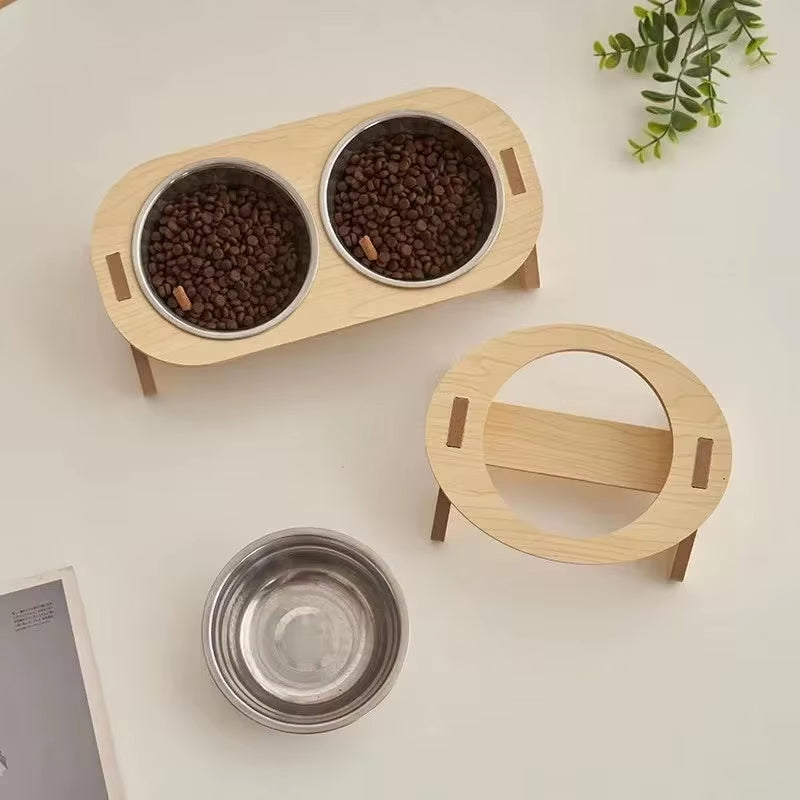 Elevated Wooden Bowl with Stand for Cats' Water Bowl and Small Dogs, Feeding Bowl for Medium and Small Pet Rabbits